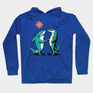 A shark and an alligator shaking hands Hoodie